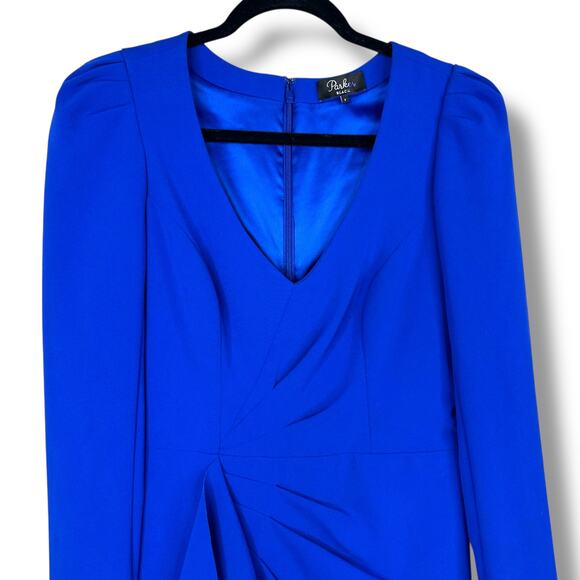 Parker Black Label Clinton Cobalt Blue Ruffle Fitted Sheath Mini Dress Size 2 - Picture 5 of 11